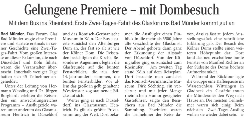 Presseartikel über das Forum Glas Bad Münder